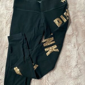 BLING VS PINK Black and Gold YOGA leggings